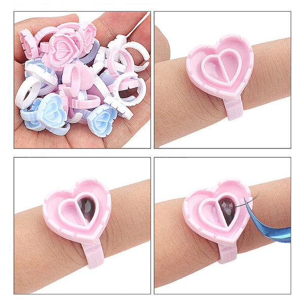 100PCS Heart Eyelash Extension Glue Ring Holder Eyelash Disposable Glue Cup New