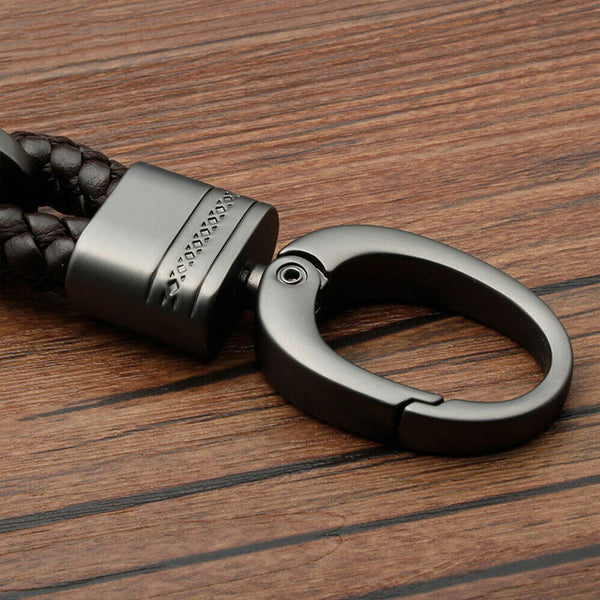 Hand-Woven Keychain Leather Car Keyring Black Gift Ring Keyfob Key Chain Metal