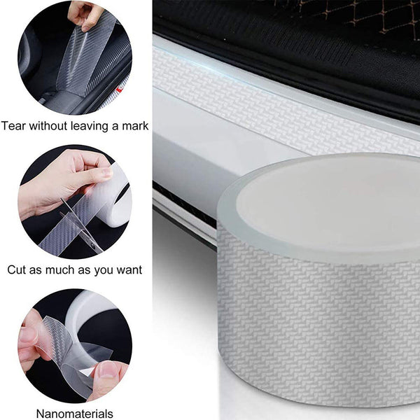 2X Car Door Sill Protector Edge Sticker Carbon Fiber Rubber Bumper Guard Strip