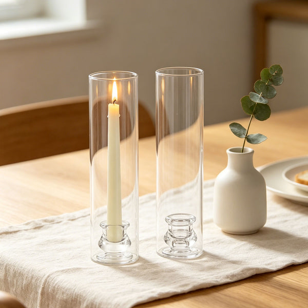6pcs Crystal Glass Candle Holders | Clear Glass Centerpiece Decoration for Weddings & Events