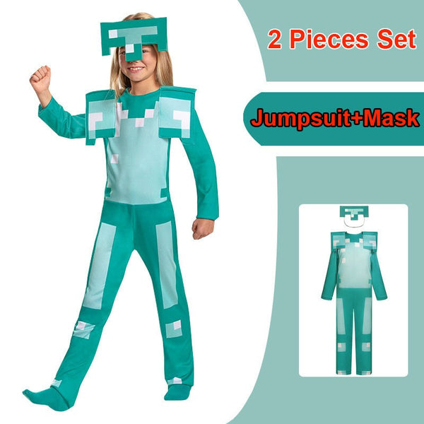 Minecraft diamond armour jumpsuit costume Set B with mask for boys