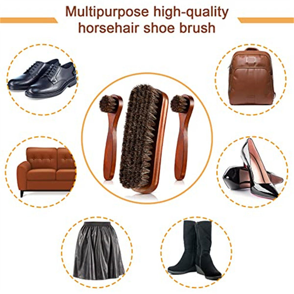 4PCS Horsehair Shoe Brush Wood Handle Leather Boots Daubers Applicators Cleaning