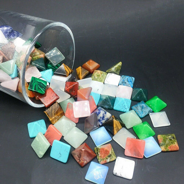14Pcs Natural Chakra Pyramid Quartz Stone Set Reiki Generator Healing Gemstones