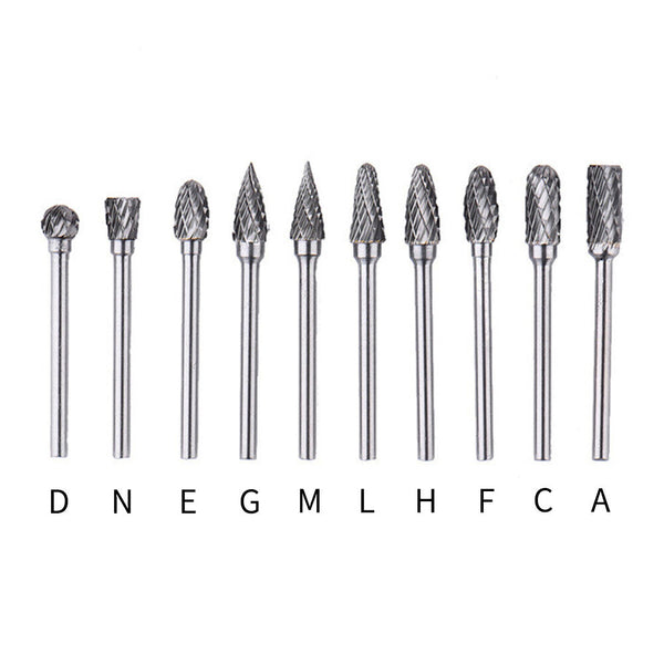10pcs 6mm Head Tungsten Steel Carbide Rotary Burr Bur Die Grinder Bit + Case Set