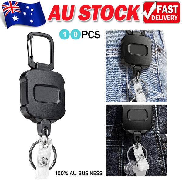 10PCS Heavy Duty Metal Retractable Carabiner Key Chain Ring Badge Steel Cord New
