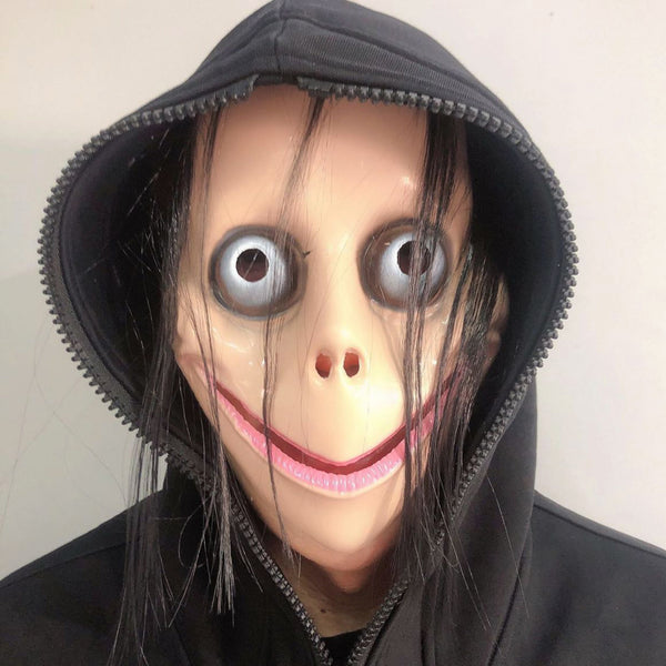 MOMO-Scary Face Mask Halloween Cosplay Long Hair Full Face Cover Mask