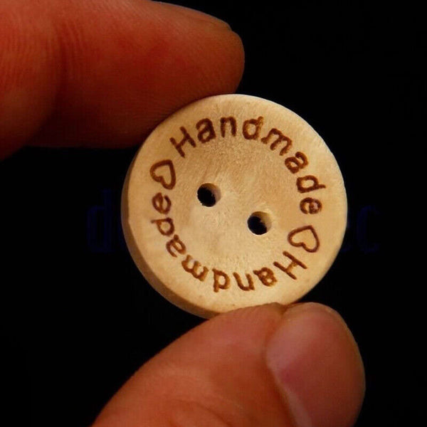 100PCS Natural Wooden Button Craft Sewing DIY Handmade With Love Wooden Buttons