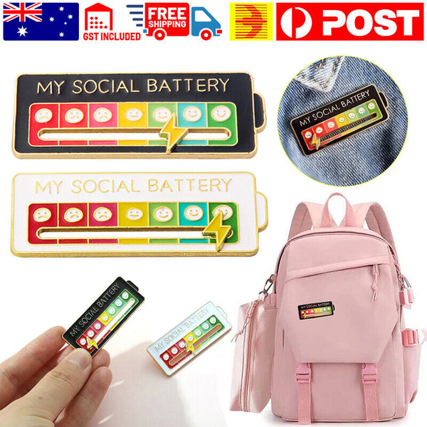 Metal My Social Battery Mood Brooch Pin Funny Interactive Enamel Badge Pins Gift