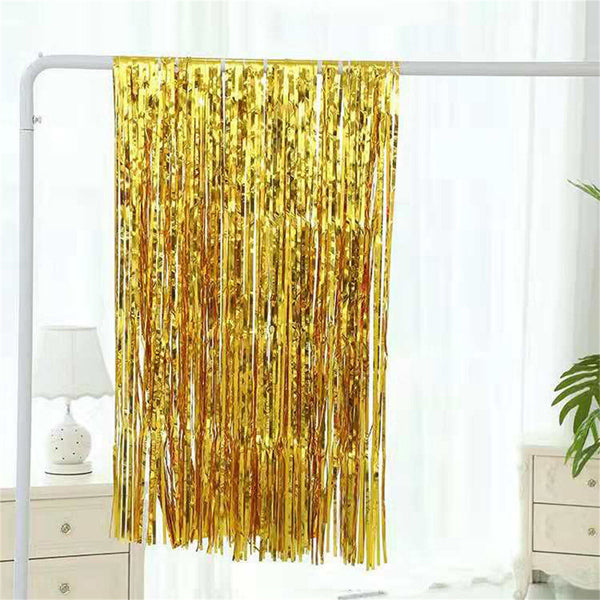 3M Metallic Tinsel Curtain Foil Backdrop Pom Poms Streamers Hen Party Deco Gold