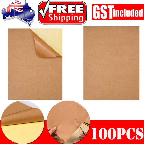 100X A4 Self Adhesive Brown Kraft Sticker Paper Sheet Label Laser Inkjet Printer