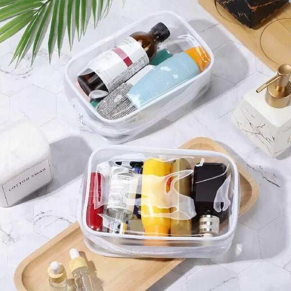 Cosmetic Makeup Toiletry Clear PVC Organizer Travel Wash Bag Holder Set