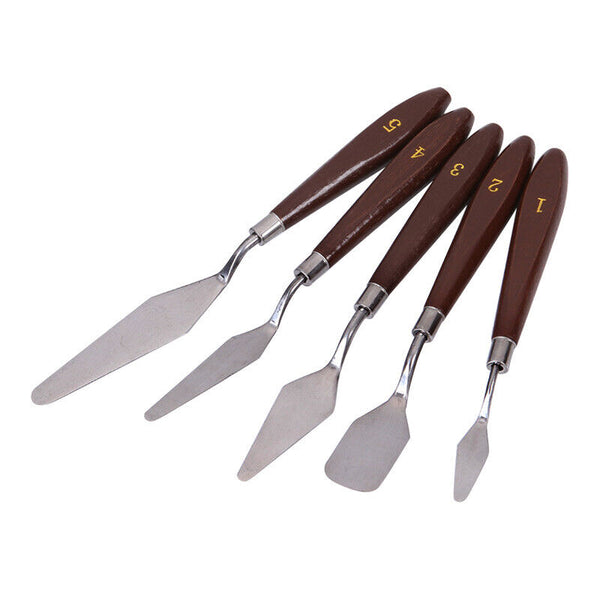 5Pcs Paint Spatula Set Stainless Steel Artist Palette Knife Oil Painting Scraper