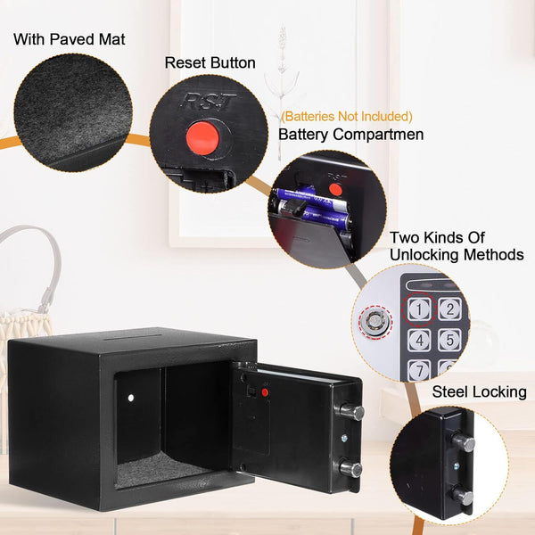 6.4L Digital Safe Box Electronic Security Safe with Keypad Override Keys Black