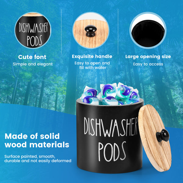 2pcs Wooden Dishwasher Pod Holder with Lid | Laundry Capsule Storage Container
