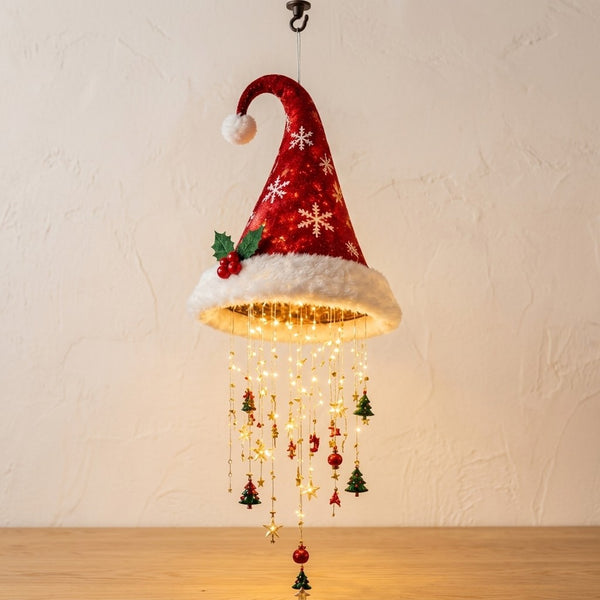 Lighted Santa Hat Hanging Chandelie Light Glowing Star Tassel Hat Decorations