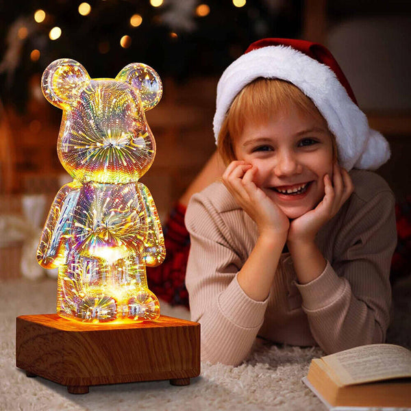 3D Light Bear Fireworks Lamp Table Night Light Flashing 8 Color Xmas Gift New