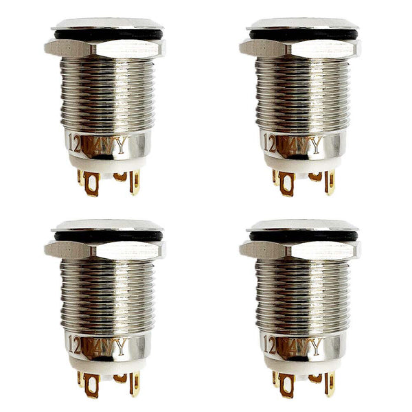 4 PCS 12V 12mm Car Boat Push Button Metal Latching Switch LED Light Waterproof