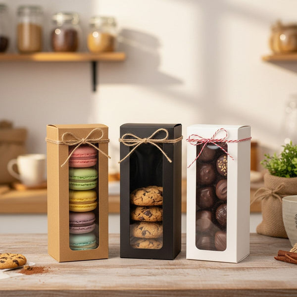 30PCS Kraft Window Gift Boxes Clear Display Treat Boxes Foldable Kraft Paper Boxes