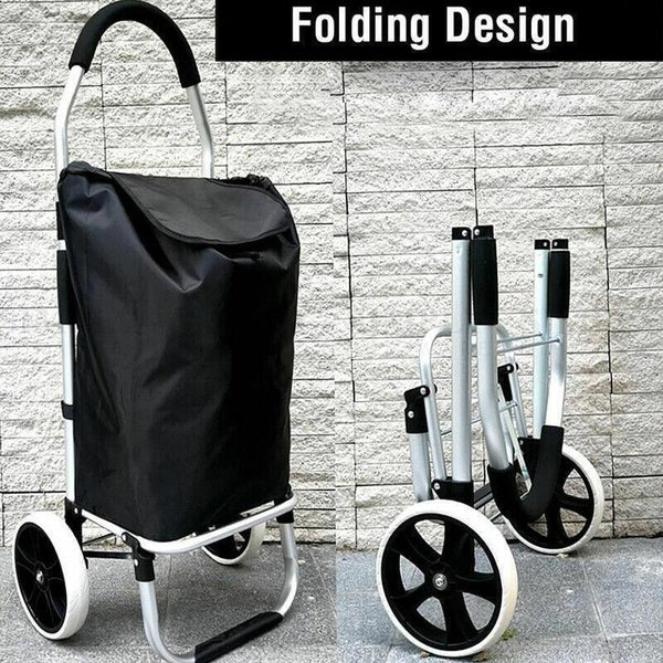 Foldable Aluminum Grocery Shopping Cart with Wheels Portable Basket Luggage Bag