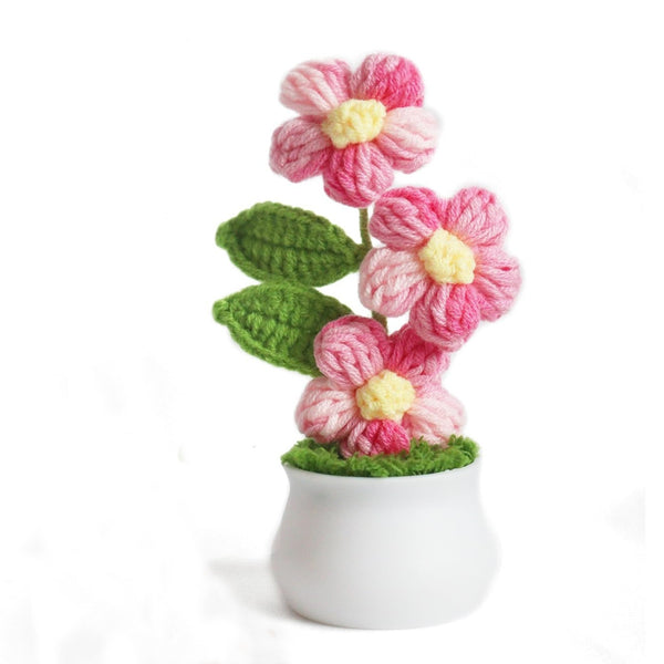 Handcrafted Crochet Faux Flower Potted Plant Knitted Artificial Decor