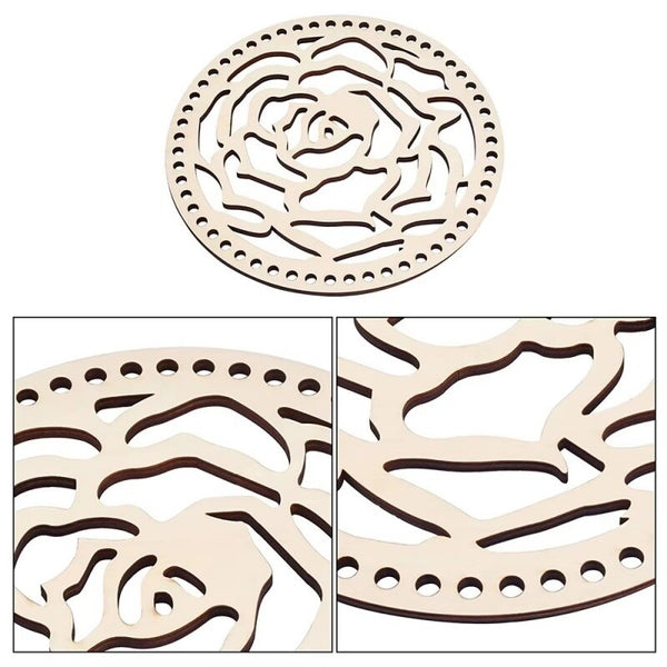 12pcs Wooden Crochet Basket Base 14cm | Round Flower Hollow DIY Handbag Bottom
