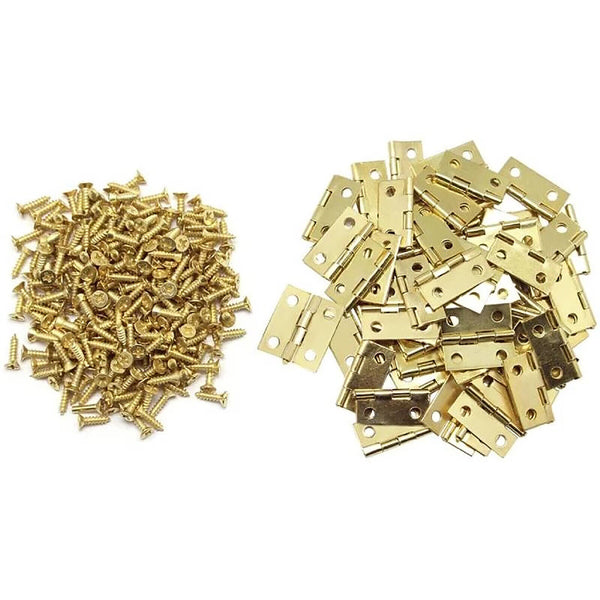 50/100pcs Small Mini Decorative Jewelry Cigar Box Hinges Brushed Brass+Nails AU