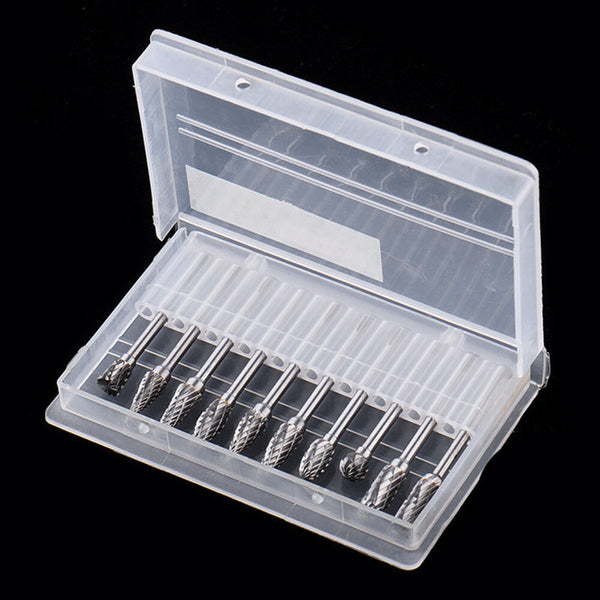 10pcs 6mm Head Tungsten Steel Carbide Rotary Burr Bur Die Grinder Bit + Case Set