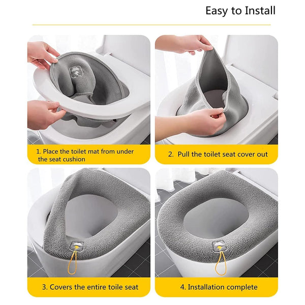 2PCS Soft Toilet Seat Cover Washable Bathroom Warmer Cushion Pad