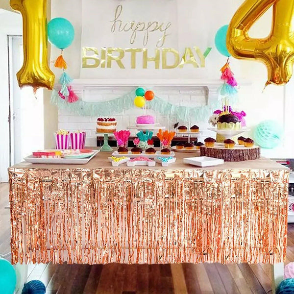274cm x 74cm Metallic Foil Table Tutu Skirt Tinsel Fringe Party Wedding Birthday