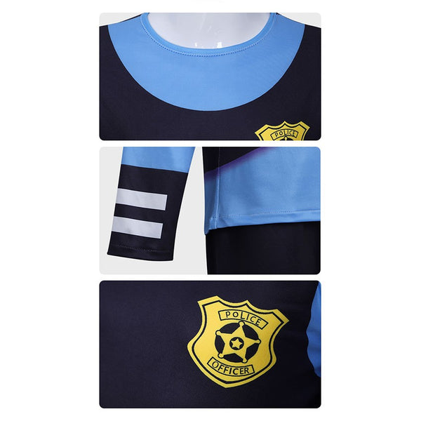 Judy Hopps costume details - collar, striped cuffs and gold police badge print - Lets Party