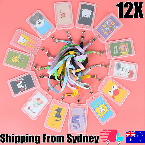 12pcs Quality Vertical Clear Card ID Holder Sleeve Office Name Tag Pass lanyard