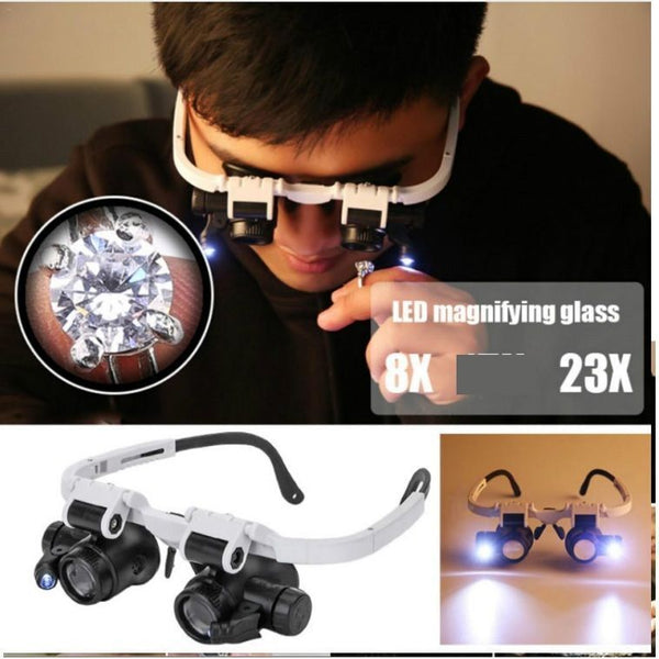 Jeweler Repair Magnifier LED Lamp Headband Light Head-Mounted Magnifying Glasses