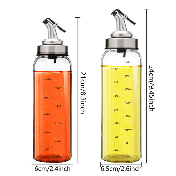 2pcs 300/+450ml Olive Oil Vinegar Dispenser Pourer Glass Bottle Kitchen Tools