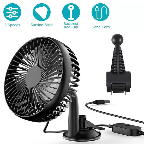 12V Car Fan Portable USB Vehicle Truck 360° Rotatable Auto Cooling Cooler Fan