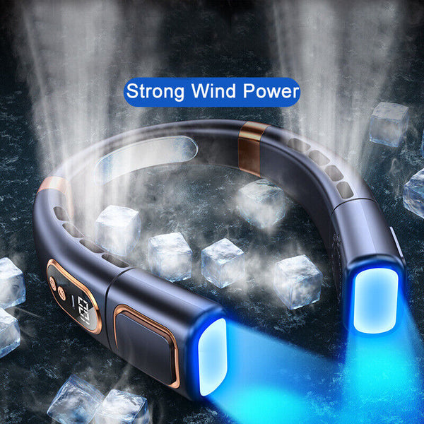 8000mAh Hanging Cooler with LED Lights Neck Fan Cooling Neckband Digital Display