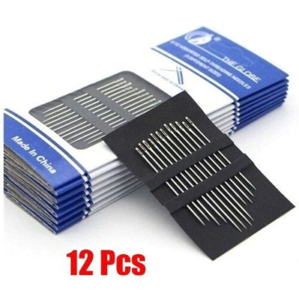12 PCS Stainless Steel Self-threading Needles Opening Sewing Darning Needles AUS