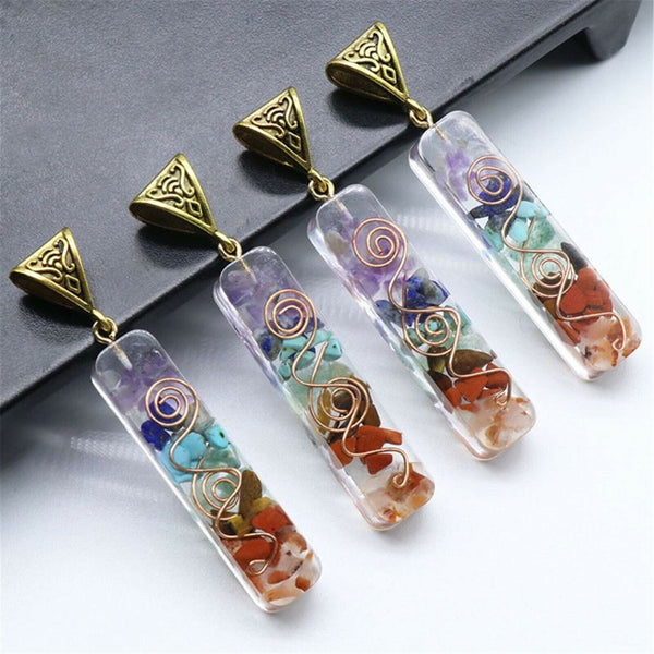2pcs 7 Stone Necklace Chakra Natural Stone Necklace Yoga Pendant Unisex Pendant