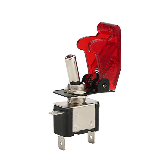 On/Off Toggle Switch RED LED Light w/ Missile Cover Heavy Duty SPST 12V/20A