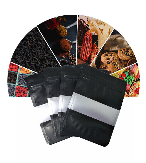 200x Heat Seal Food Lock Bag Window Black Matte Stand up Pouches Mylar Foil Bag