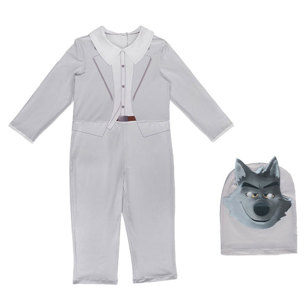 White Mr Wolf The Bad Guys jumpsuit costume flat lay