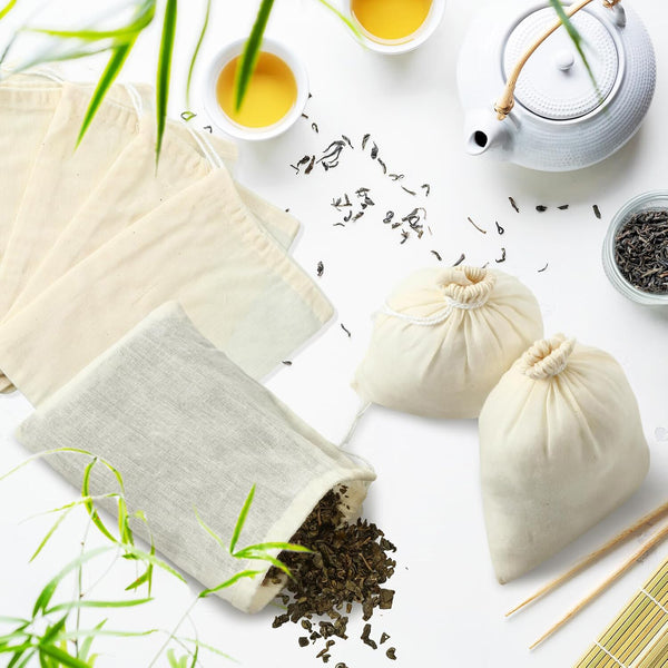 40PCS Reusable Cotton Muslin Filter Bags Spices Herbs Tea Soup Drawstring 3 Size
