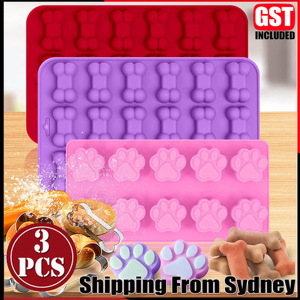 3PCS Silicone Puppy Dog Bone Baking Molds Ice Chocolate Biscuit Cookie Cake Mold