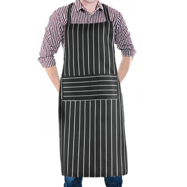 2pcs Black Striped Kitchen Aprons with Pockets | Washable Chef BBQ Cooking Aprons