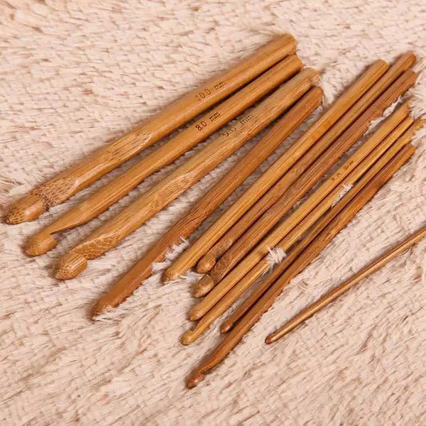 12PCS 3-10mm Bamboo Crochet Hooks Set Handle DIY Wooden Knitting Needle 12 Size
