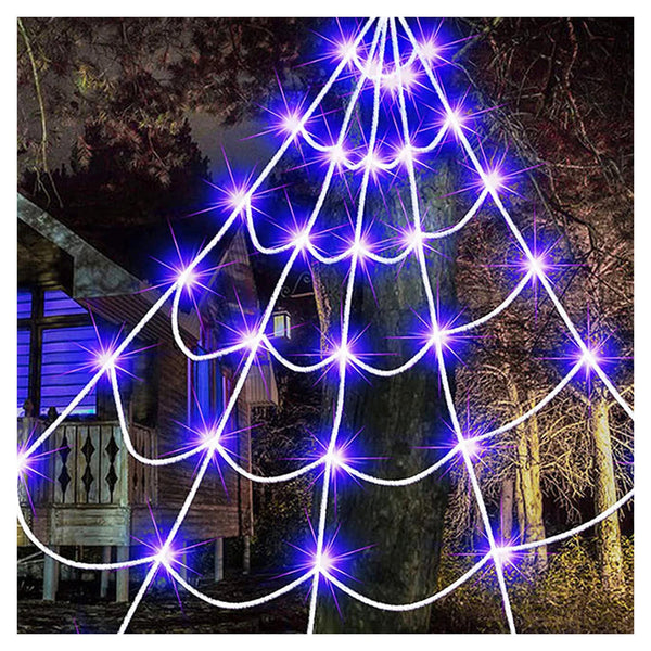 5m Halloween spider web lights in an eerie purple glow