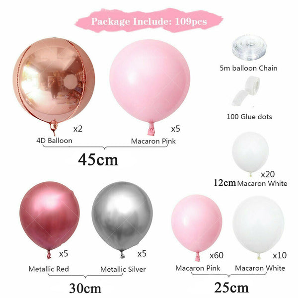 110pcs Balloon Arch Kit Pink White Bridal Shower, Wedding Baby Party Decoration