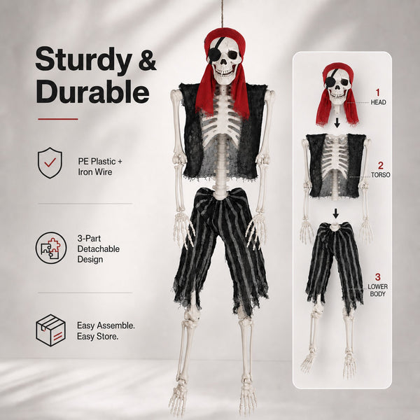 Yezi Halloween Skeleton 166cm Life Size Pirate Decor Poseable PE White