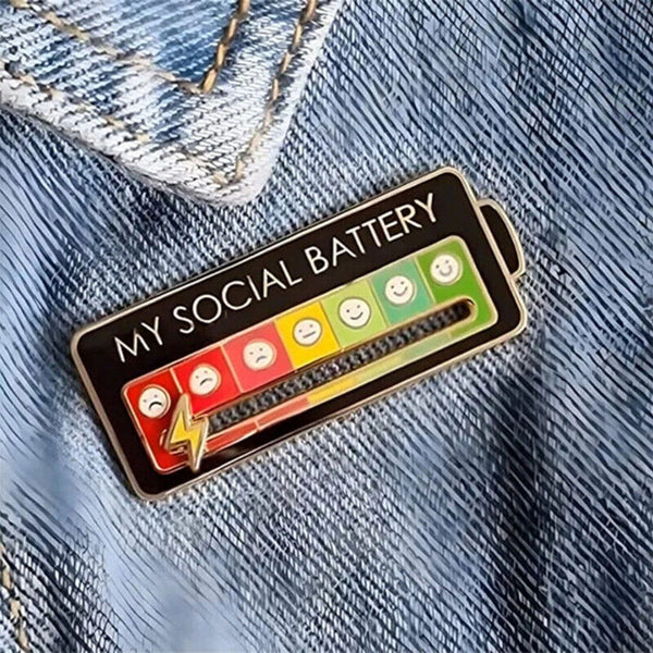 Metal My Social Battery Mood Brooch Pin Funny Interactive Enamel Badge Pins Gift