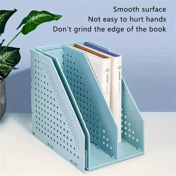 Adjustable Desktop Book Holder and File Organizer – Retractable Bookshelf Storage Rack for Desk