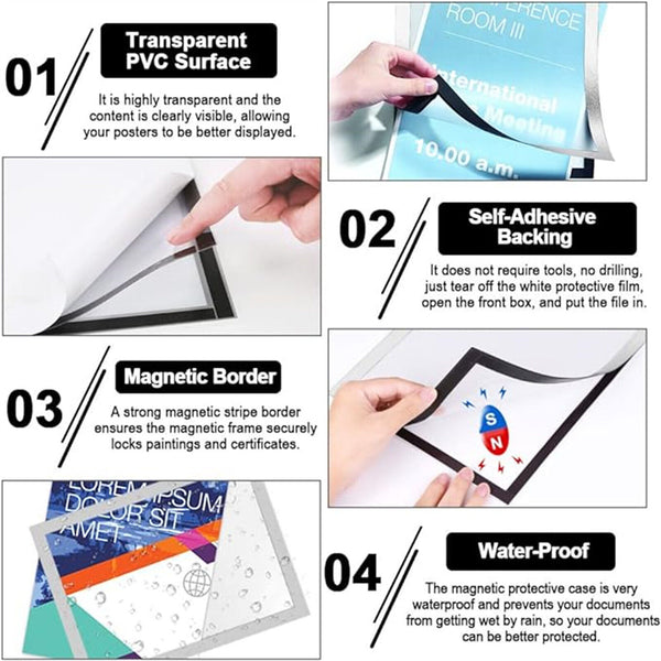 New Sign Holder Display Poster Self Adhesive Magnetic A4 Wall Windows Door Glass